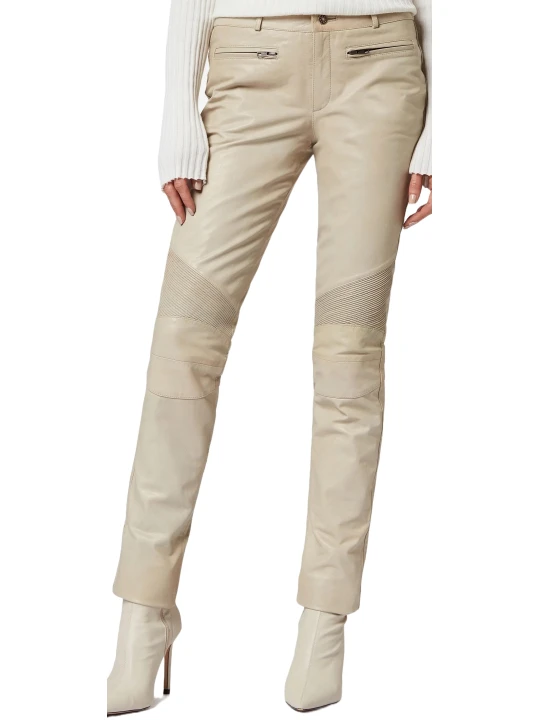 Female Off White Leather Trousers