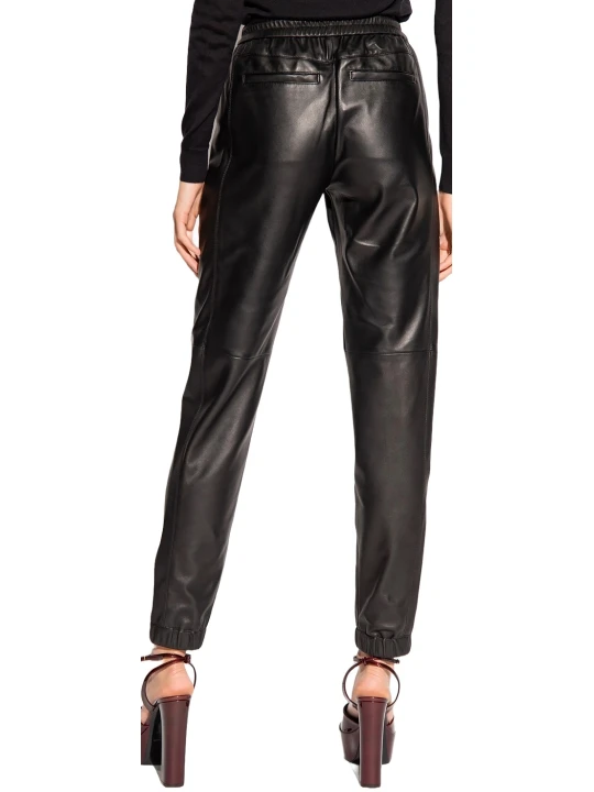 Front And Back Pockets Black Leather Pants
