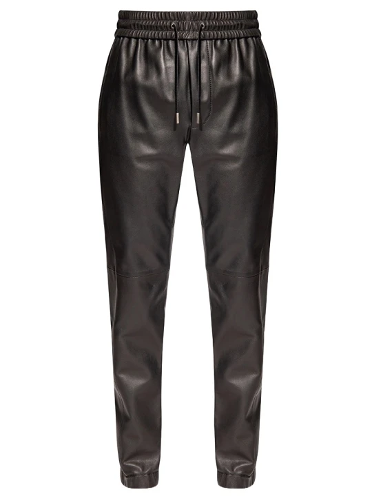 Front And Back Pockets Black Leather Pants