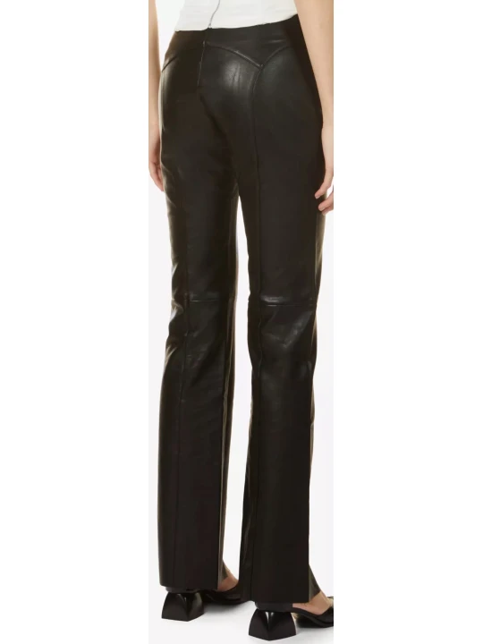 Front Lace Up Black Leather Pants