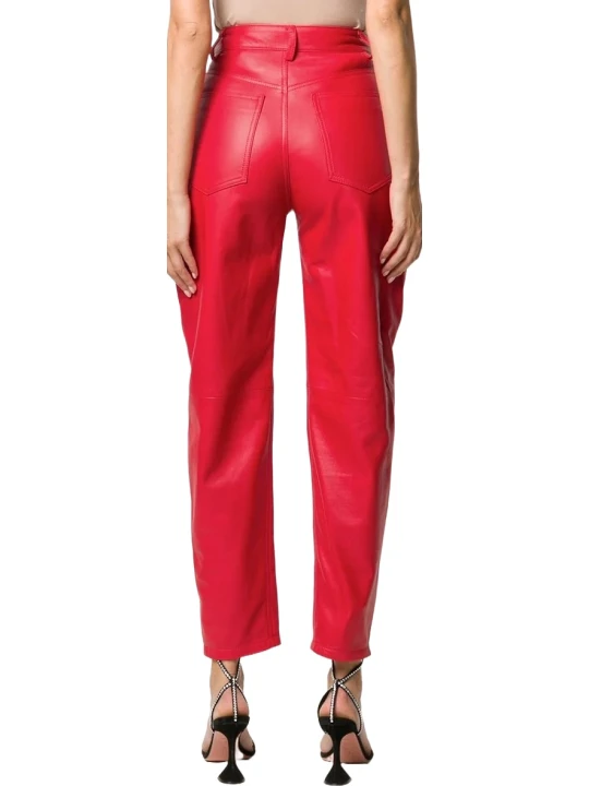 High Rise Red Leather Pants