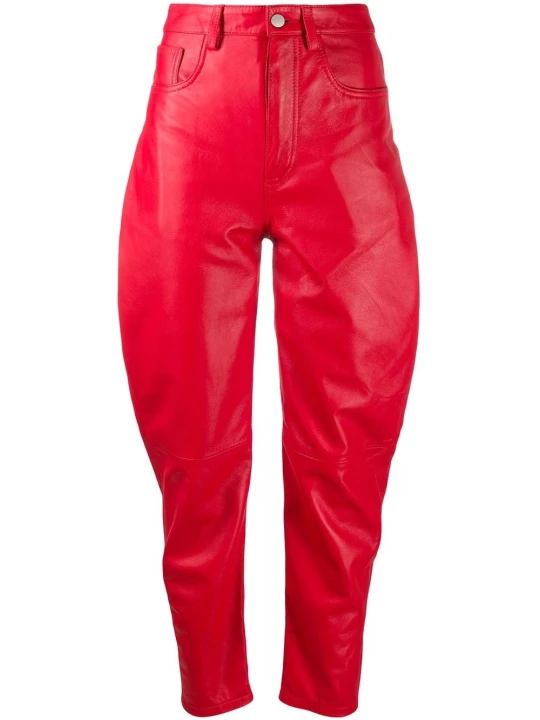 High Rise Red Leather Pants