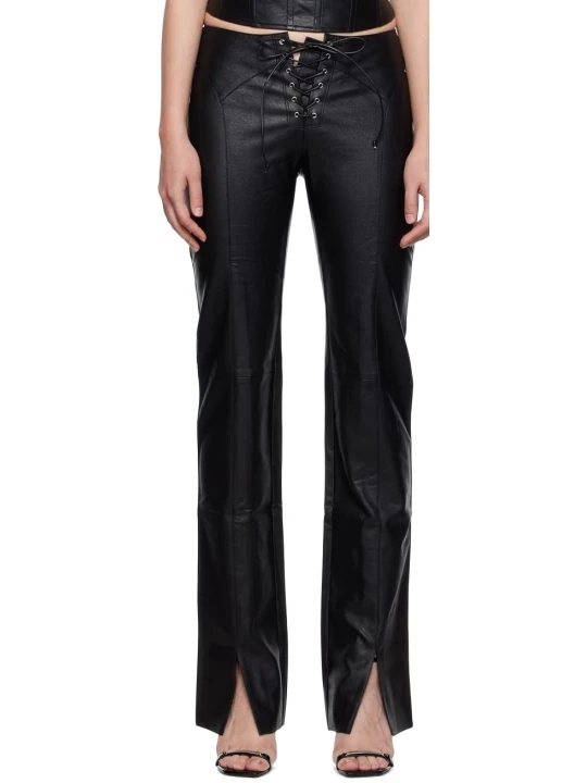 Lace Up Black Leather Pants