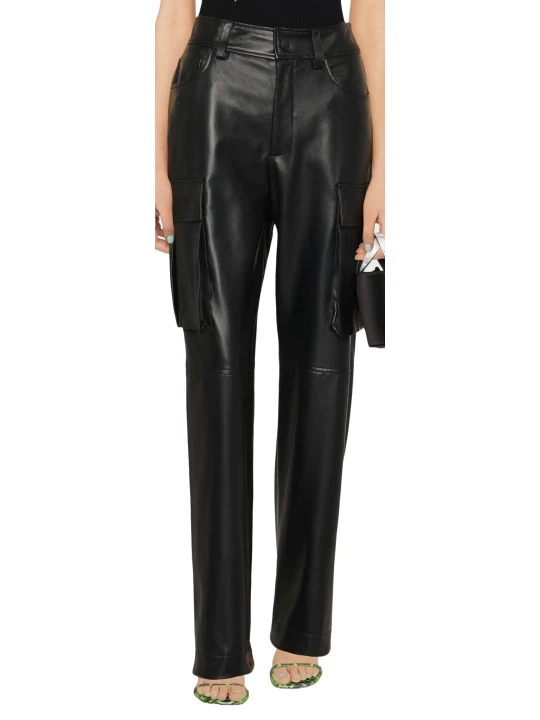 Leather Cargo Black Pants 