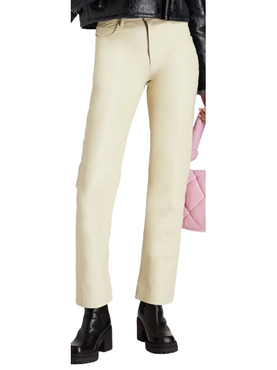 Leather Mini Cropped Cream Pants