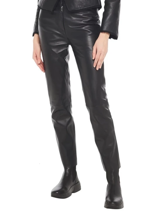 Leather Slim Leg Trousers In Black
