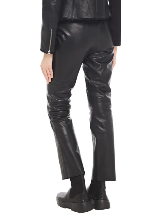 Leather Slim Leg Trousers In Black