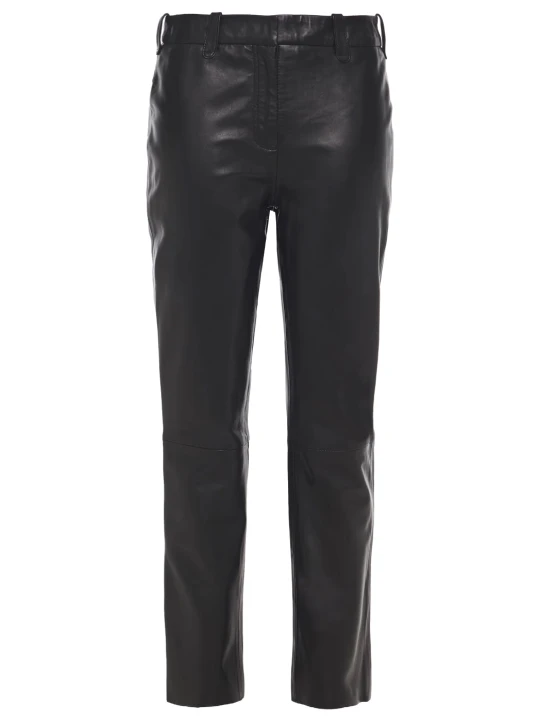 Leather Slim Leg Trousers In Black