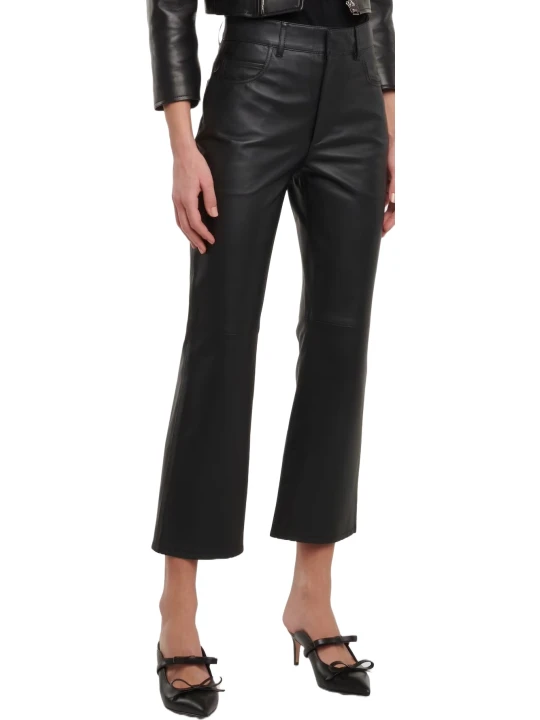 Mid Rise Black Flared Leather Pants