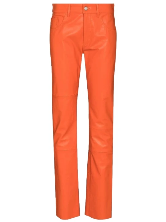 Orange Regular Fit Leather Pants