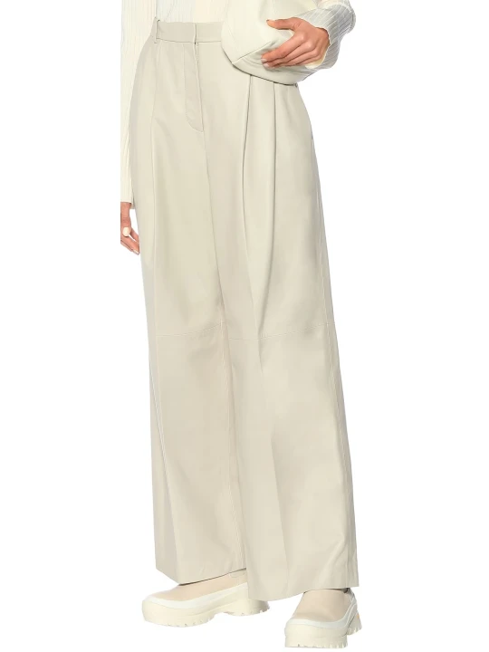  Oversized Off White Leather Trousers