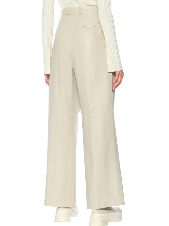  Oversized Off White Leather Trousers