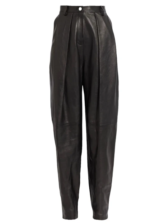 Pleated Black Leather Pants