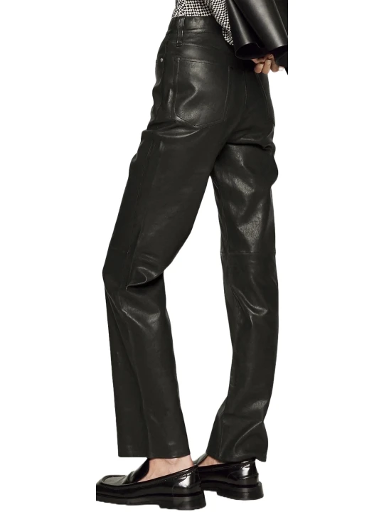 Relaxed Fit Black Leather Pants