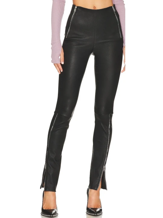 Side Cut Leather Pants In Black