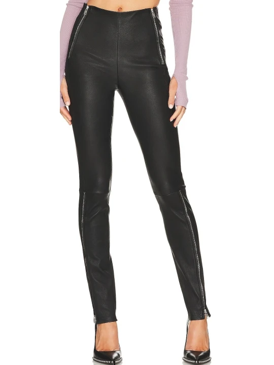 Side Cut Leather Pants In Black