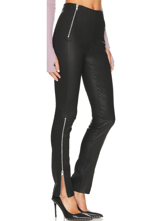 Side Cut Leather Pants In Black