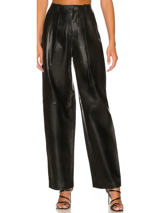  Side Seam Pockets Black Leather Pants