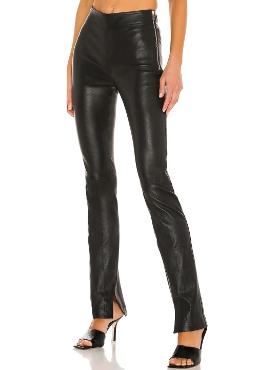  Side Zip Black Leather Pants
