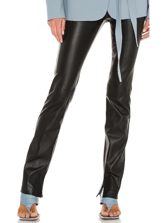  Side Zip Black Leather Pants