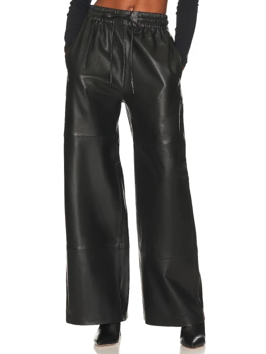 Wide Cut Black Leather Pants