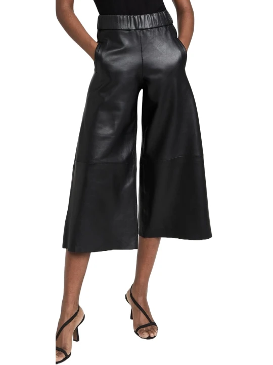 Wide Leg Black Cut Leather Pants Wide Leg Black Cut Leather Pants