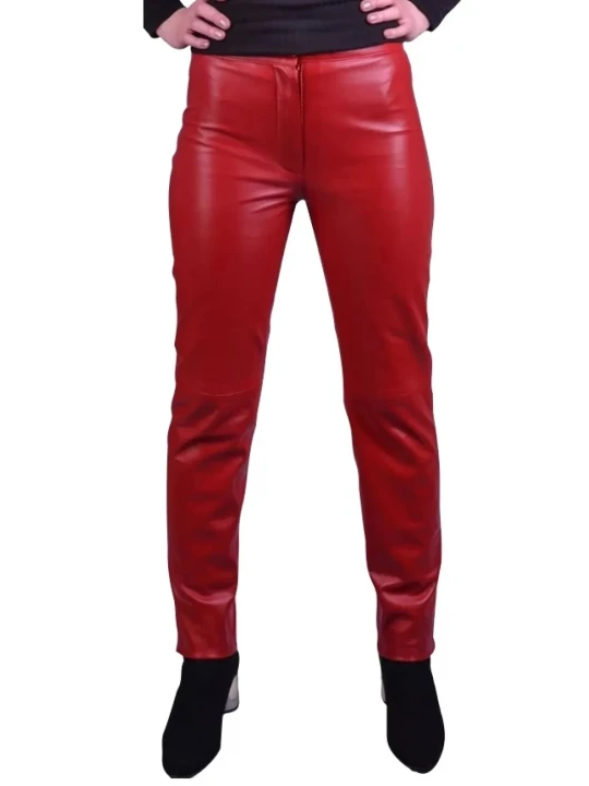 Women Fabulous Real Lambskin Red Leather Trousers Pants
