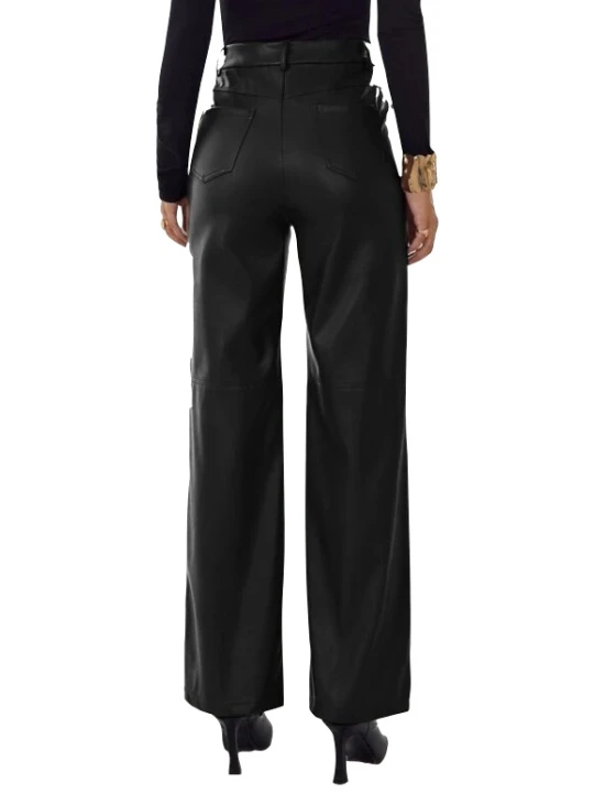 Women Palazzo Style Real Lambskin Black Leather Trousers Pants