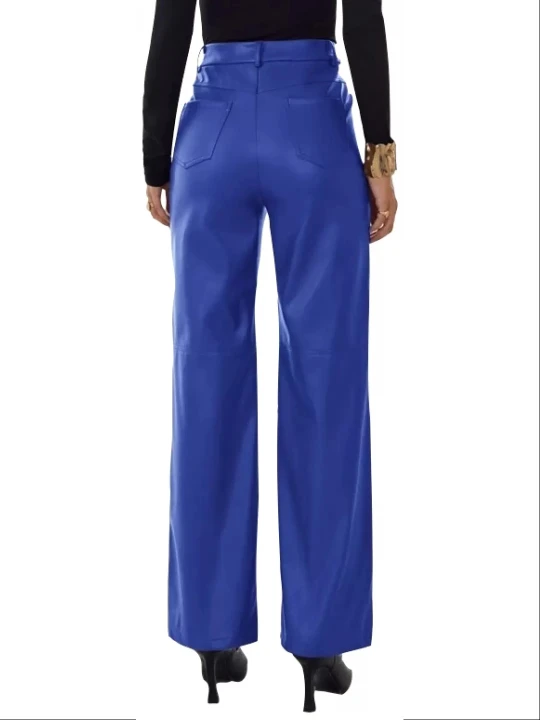 Women Palazzo Style Real Lambskin Blue Leather Trousers Pants