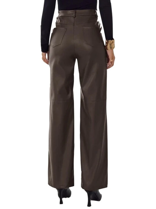 Women Palazzo Style Real Lambskin Dark Brown Leather Trousers Pants