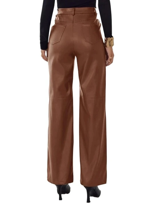 Women Palazzo Style Real Lambskin Tan Leather Trousers Pants