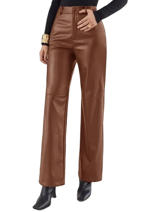 Women Palazzo Style Real Lambskin Tan Leather Trousers Pants