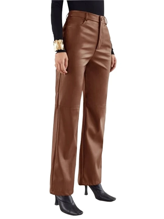 Women Palazzo Style Real Lambskin Tan Leather Trousers Pants