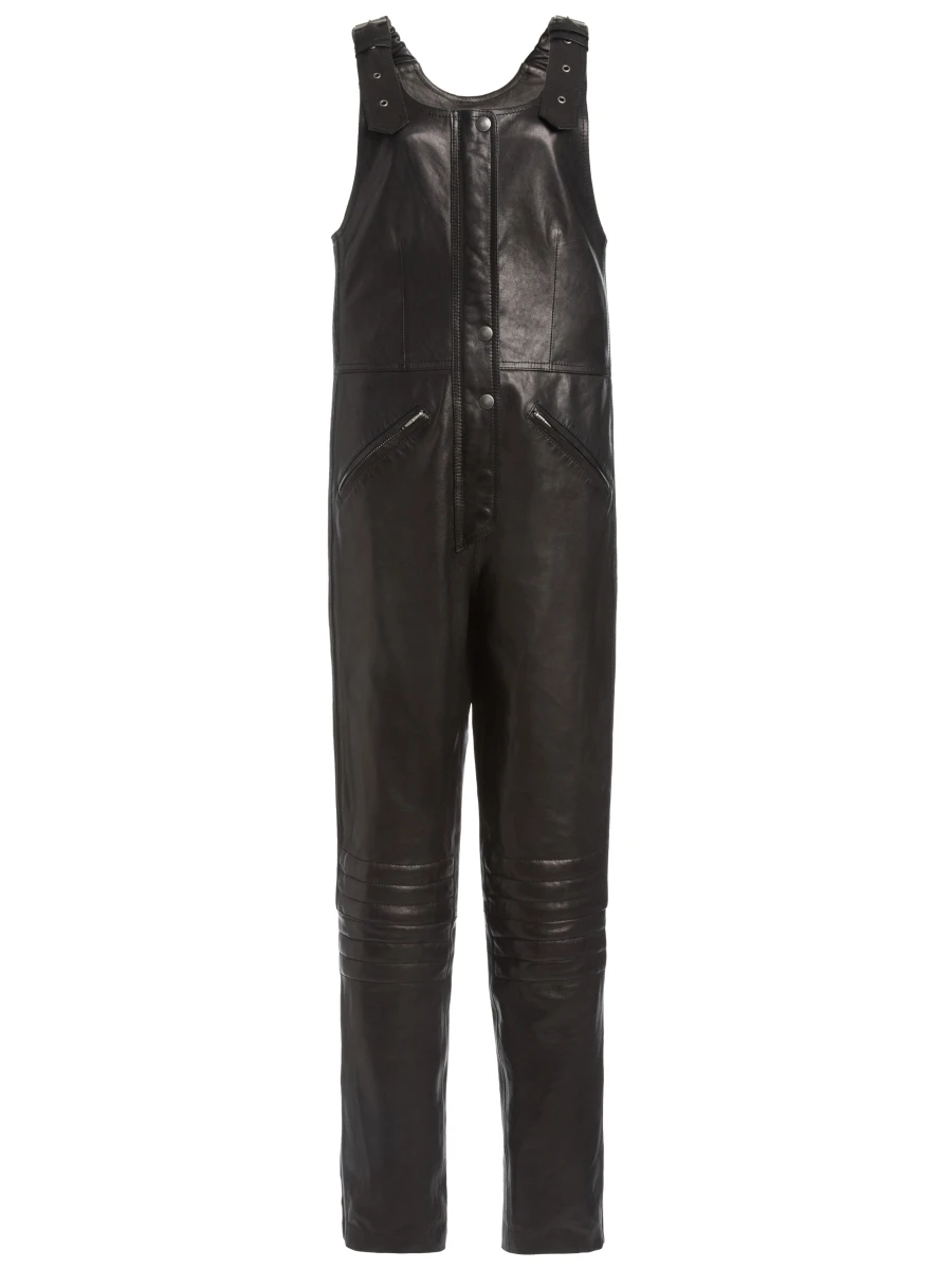 Black Real Leather Straightcut Romper