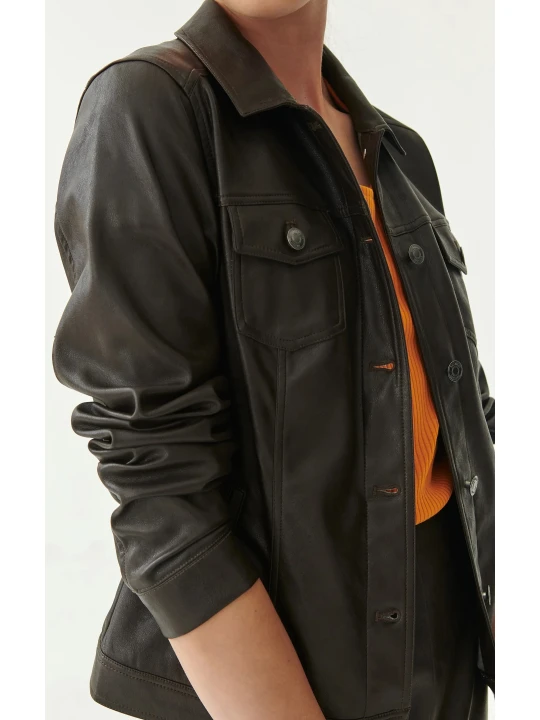 Classic Brown Leather Shirt