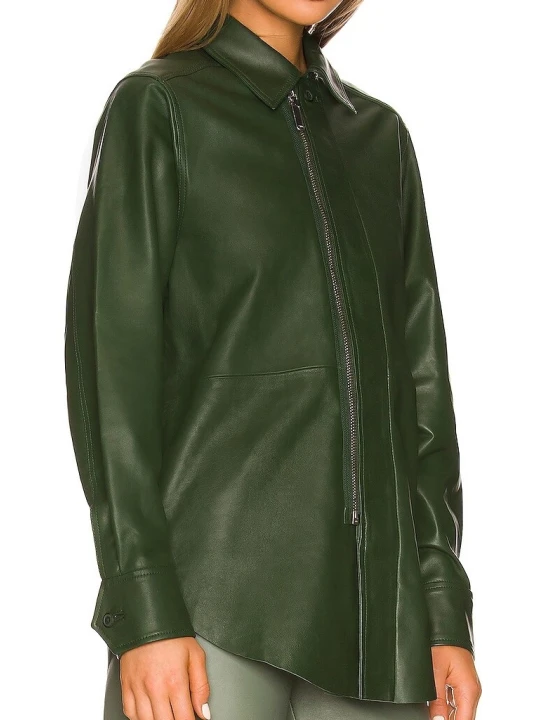Classy Lady Green Leather Shirt