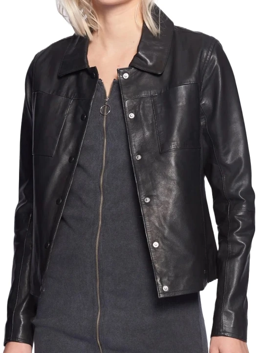 Plain Black Leather Shirt For Women