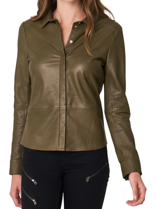 Women Classic Real Lambskin Brown Leather Shirt Women Classic Real Lambskin Brown Leather Shirt