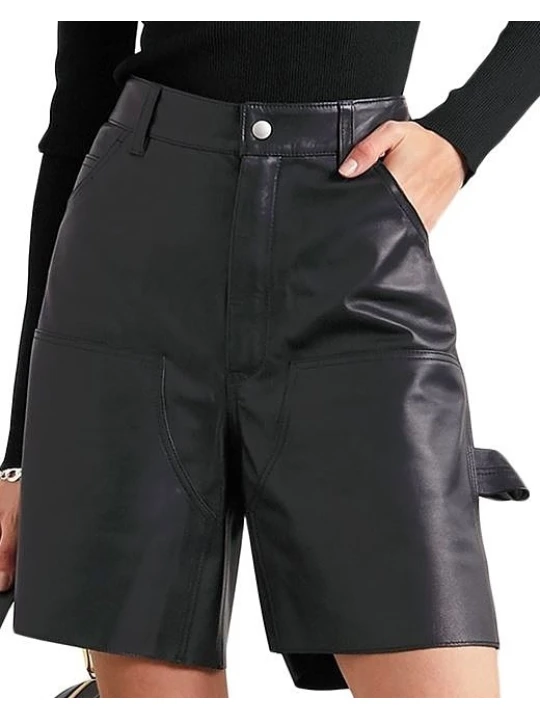 Basic Solid Black Leather Short