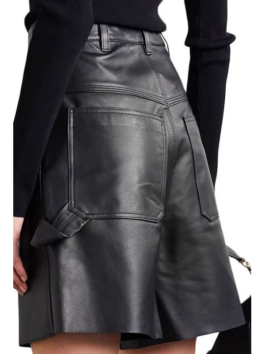 Basic Solid Black Leather Short