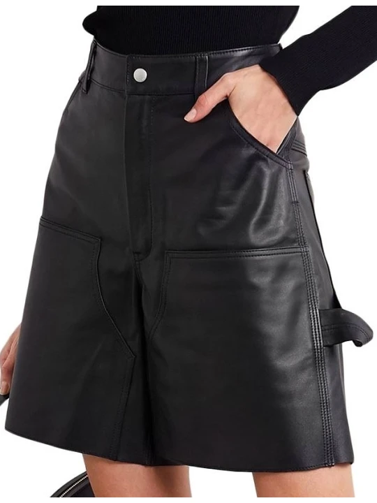 Basic Solid Black Leather Short