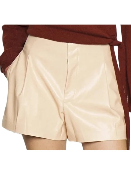 Beige High Waisted Leather Short