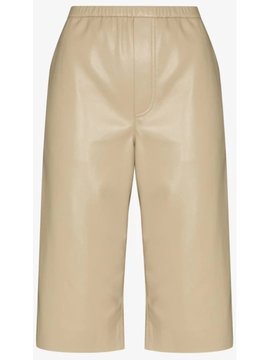 Beige Real Leather Knee Length Short