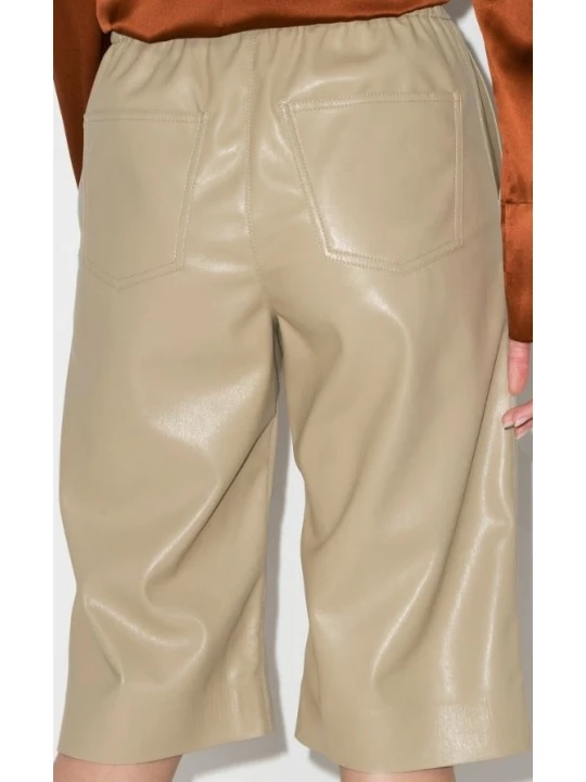 Beige Real Leather Knee Length Short