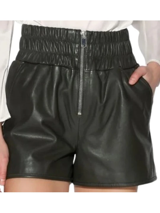 Black Leather Elasticated Waist Short