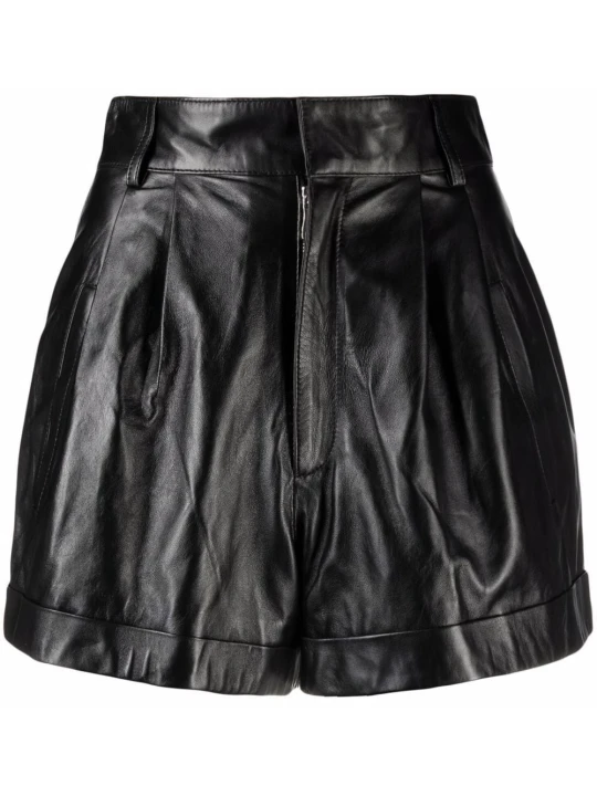 Black Leather Short With Two Diagonal Pockets