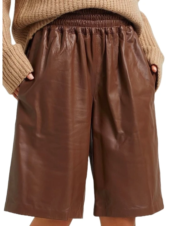 Brown Leather Pull On Bermuda Short 
