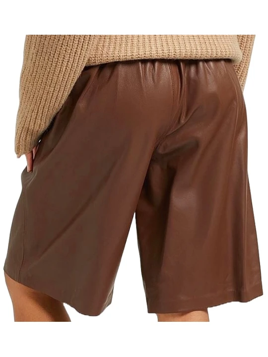 Brown Leather Pull On Bermuda Short 