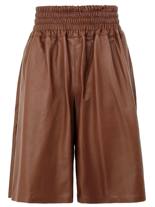 Brown Leather Pull On Bermuda Short 