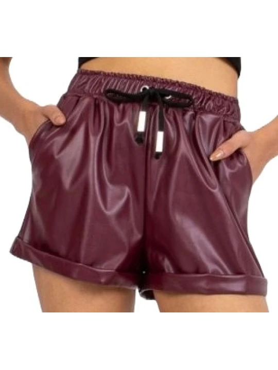Burgundy Leather Short With Elastic Waist